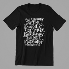 Load image into Gallery viewer, love joy peace patience T-shirtaunt, brother, christian, dad, girl, Ladies, Mens, mom, neice, nephew, sister, uncle, Unisex
