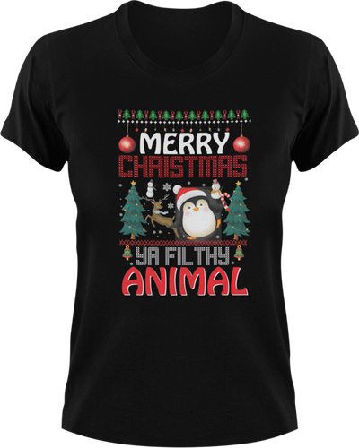 Merry Christmas Ya Filthy Animals T-Shirtanimal, christmas, Ladies, Mens, Merry Christmas, penguin, snow, Unisex