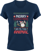 Load image into Gallery viewer, Merry Christmas Ya Filthy Animals T-Shirtanimal, christmas, Ladies, Mens, Merry Christmas, penguin, snow, Unisex