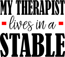 Load image into Gallery viewer, My Therapist lives in a Stable T-shirtafrica, aunt, boy, brother, funny, girl, horse, Ladies, Mens, mom, neice, nephew, pets, sarcastic, Unisex