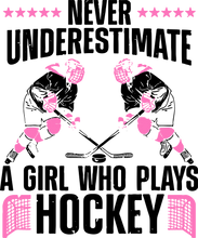 Load image into Gallery viewer, Never Underestimate A Girl Who Plays Hockey T-Shirt 2Ladies, Mens, Unisex, Wolves Ice Hockey