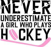 Load image into Gallery viewer, Never Underestimate A Girl Who Plays Hockey T-ShirtLadies, Mens, Unisex, Wolves Ice Hockey