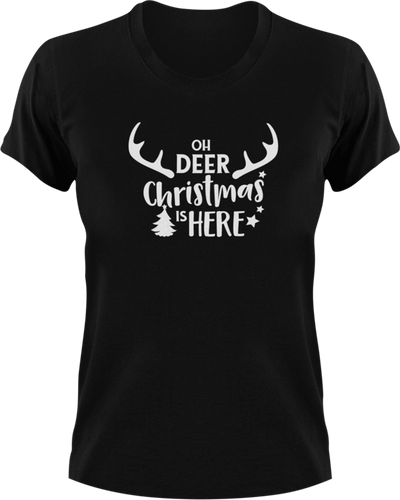 Oh Deer Christmas Is Here T-Shirtanimal, christmas, deer, jokes, Ladies, Mens, reindeer, snow, Unisex
