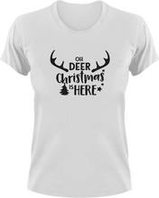 Load image into Gallery viewer, Oh Deer Christmas Is Here T-Shirtanimal, christmas, deer, jokes, Ladies, Mens, reindeer, snow, Unisex