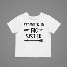 Load image into Gallery viewer, promoted to big sister T-shirtboy, christian, gender reveal, girl, kids, neice, nephew