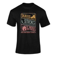 Load image into Gallery viewer, Skates Sticks And Wicked Hat Tricks T-ShirtLadies, Mens, Unisex, Wolves Ice Hockey