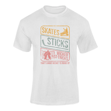 Load image into Gallery viewer, Skates Sticks And Wicked Hat Tricks T-ShirtLadies, Mens, Unisex, Wolves Ice Hockey