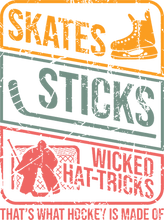 Load image into Gallery viewer, Skates Sticks And Wicked Hat Tricks T-ShirtLadies, Mens, Unisex, Wolves Ice Hockey
