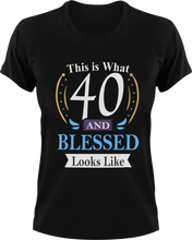 Load image into Gallery viewer, This is what 40 and Blessed Looks like 40th Birthday T-shirtbirthday, christian, Ladies, Mens, Unisex