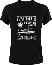 Load image into Gallery viewer, Wake Up Early To Catch The Sunrise T-ShirtAdventure, boat, explore, Ladies, Mens, sunrise, Unisex