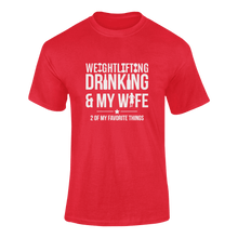Load image into Gallery viewer, Weightlifting Drinking And My Wife Funny T-Shirtalcohol, drinking, drinking and my wife, fitness, funny, Ladies, Unisex, weightlifter, weightlifting, weights, wife