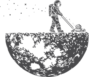 Astronaut mowing the moon design in black