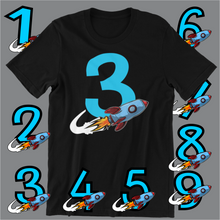 Load image into Gallery viewer, Kids Black Shirt Rocket Birthday