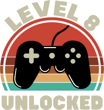 Load image into Gallery viewer, Level 8 unlocked Birthday T-shirtbirthday, boy, gamer, girl, kids, neice, nephew