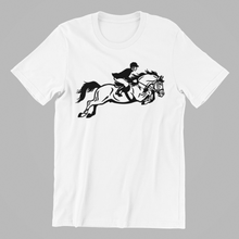 Load image into Gallery viewer, Showjumper T-shirtanimals, aunt, dad, girl, horse, kids, Ladies, Mens, mom, neice, Unisex