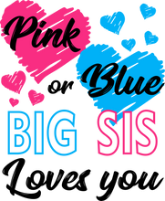 Load image into Gallery viewer, Pink or Blue Big Sis Loves You Kids T-shirtboy, christian, gender reveal, girl, kids, neice, nephew