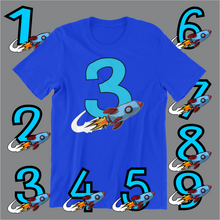 Load image into Gallery viewer, Kids Blue Shirt Rocket Birthday