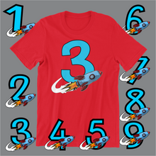 Load image into Gallery viewer, Kids Red Shirt Rocket Birthday