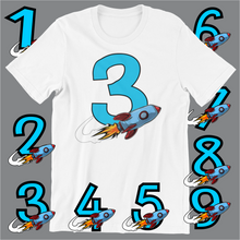 Load image into Gallery viewer, Kids White Shirt Rocket Birthday