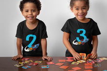 Load image into Gallery viewer, Kids Black Shirt Rocket Birthday