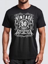 Load image into Gallery viewer, 50 Year Old Birthday T-shirt Est Born in 1975 Vintage Aged to Perfection
