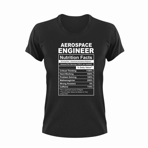 Aerospace Engineer Nutrition Facts Novelty T-ShirtAerospace Engineer, engineer, funny, Ladies, Mens, Nutrition Facts, Unisex