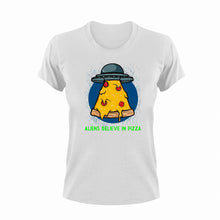 Load image into Gallery viewer, Aliens Believe In Pizza T-ShirtAliens, fast food, food, Ladies, Mens, pizza, Unisex
