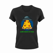 Load image into Gallery viewer, Aliens Believe In Pizza T-ShirtAliens, fast food, food, Ladies, Mens, pizza, Unisex
