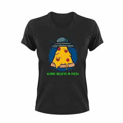 Aliens Believe In Pizza T-ShirtAliens, fast food, food, Ladies, Mens, pizza, Unisex