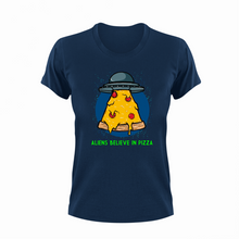 Load image into Gallery viewer, Aliens Believe In Pizza T-ShirtAliens, fast food, food, Ladies, Mens, pizza, Unisex
