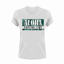Load image into Gallery viewer, Aloha surfing time T-Shirtaloha, Ladies, Mens, surfboarder, surfing, Unisex, vacation
