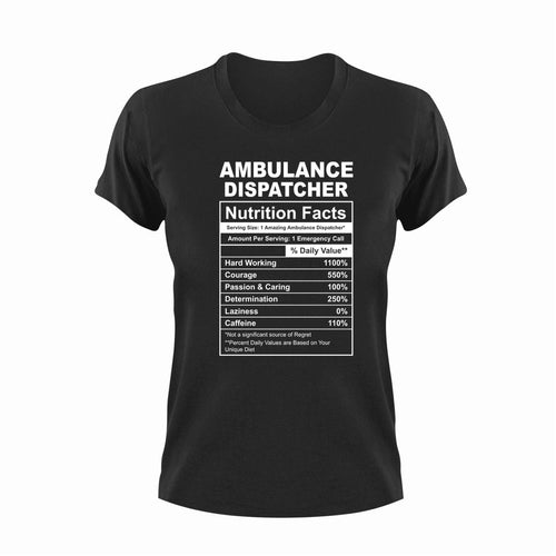 Ambulance Dispatcher Nutrition Facts Novelty T-ShirtAmbulance Dispatcher, funny, Ladies, Mens, Nutrition Facts