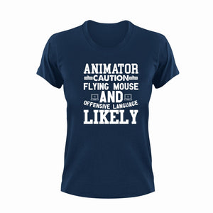 Animator Caution Flying Mouse Funny T-Shirtanimation, animator, caution, Caution Flying Items and Offensive Language, computer mouse, funny, Ladies, Mens, Unisex