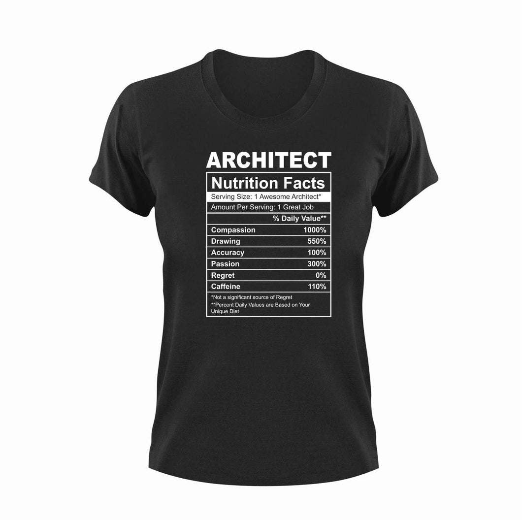 Architect Nutrition Facts Novelty T-Shirtarchitect, funny, Ladies, Mens, Nutrition Facts, Unisex