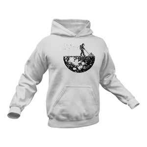 Astronaut Mowing the Moon Cotton Hoodie, Best Gift Idea for those who like Space