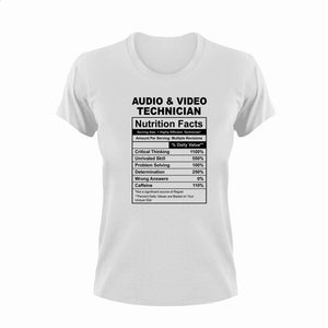 Audio And Video Technician Nutrition Facts Novelty T-Shirtaudio and video technician, funny, Ladies, Mens, Nutrition Facts, Unisex