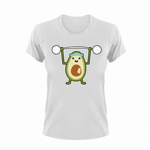 Load image into Gallery viewer, Avocado weight lifting T-Shirtavocado, fitness, gym, gymnast, health, Ladies, Mens, Unisex, weights, workout
