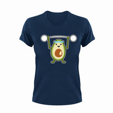 Load image into Gallery viewer, Avocado weight lifting T-Shirtavocado, fitness, gym, gymnast, health, Ladies, Mens, Unisex, weights, workout
