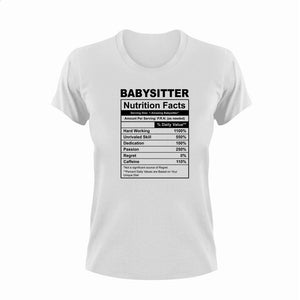 Babysitter Nutrition Facts Novelty T-Shirtbabysitter, funny, kids, Ladies, Mens, Nutrition Facts, Unisex