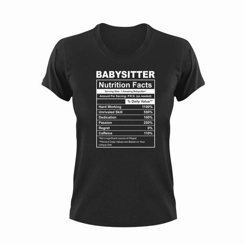 Babysitter Nutrition Facts Novelty T-Shirtbabysitter, funny, kids, Ladies, Mens, Nutrition Facts, Unisex