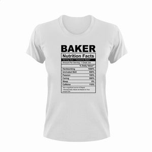 Baker Nutrition Facts Novelty T-Shirtbake, baker, baking, funny, Ladies, Mens, Nutrition Facts, Unisex