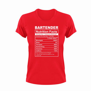 Bartender Nutrition Facts Novelty T-ShirtBar, Bartender, funny, Ladies, Mens, Nutrition Facts, Unisex