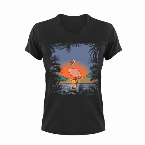 Beach Flamingo Novelty T-Shirtbeach, beach fun, bird, flamingo, Ladies, Mens, pretty, Unisex