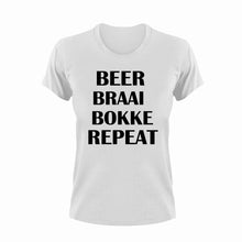 Load image into Gallery viewer, Beer Braai Bokke Repeat Afrikaans T-Shirt
