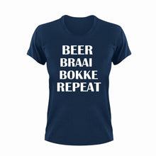 Load image into Gallery viewer, Beer Braai Bokke Repeat Afrikaans T-Shirt
