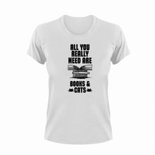 Load image into Gallery viewer, All you really need are books and cats T-Shirtbig books, books, cat, Ladies, Mens, Unisex
