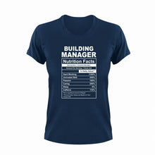 Load image into Gallery viewer, Building Manager Nutrition Facts Novelty T-ShirtBuilding Manager, funny, Ladies, Mens, Nutrition Facts, Unisex
