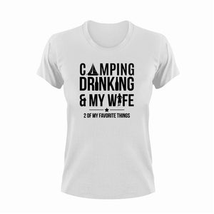 Camping Drinking And My Wife Funny T-Shirtalcohol, camp, camper, camping, drinking, drinking and my wife, funny, Ladies, marriage, Mens, Unisex, wife