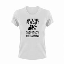 Load image into Gallery viewer, Weekend forecast camping with a chance of drinking T-Shirt
