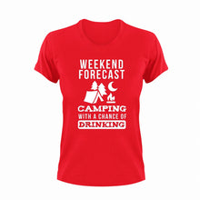 Load image into Gallery viewer, Weekend forecast camping with a chance of drinking T-Shirt
